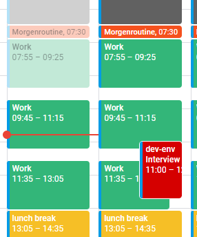A section of a Google Calendar schedule partly showing the events for two days